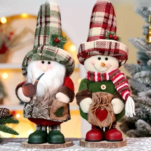 ClassicSanta - Geruite Kerstman Sneeuwpop Figuur