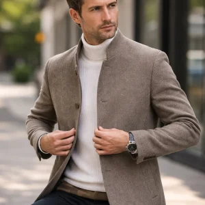 Winterjas Heren Mantel Knopen Slanke Pasvorm