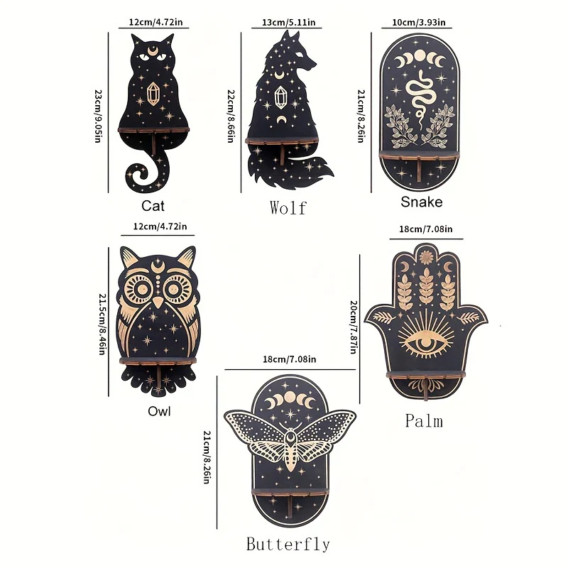 RusticCrystal - Vintage Houten Plank voor Kristallen & Kaarsen, Dierenontwerpen - Afbeelding 5