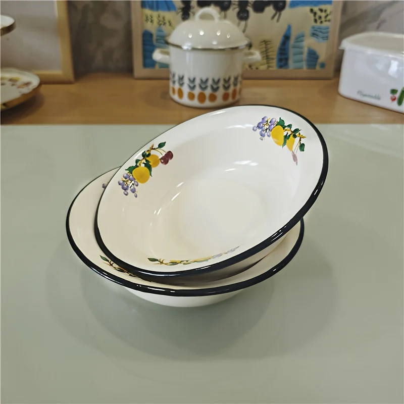 FlowerEnamel - 3-delige Set Vintage Bloemen Emaille Kommen voor Keuken & Eetkamer - Afbeelding 5