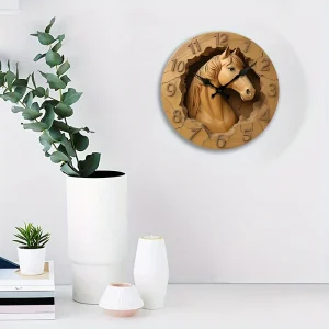 EquineElegance - Houten Gebeeldhouwde Stille Wandklok