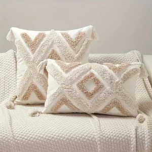 Boho Beige Kussenhoes met Kwastjes - Voor Bank en Bed (zonder vulling)