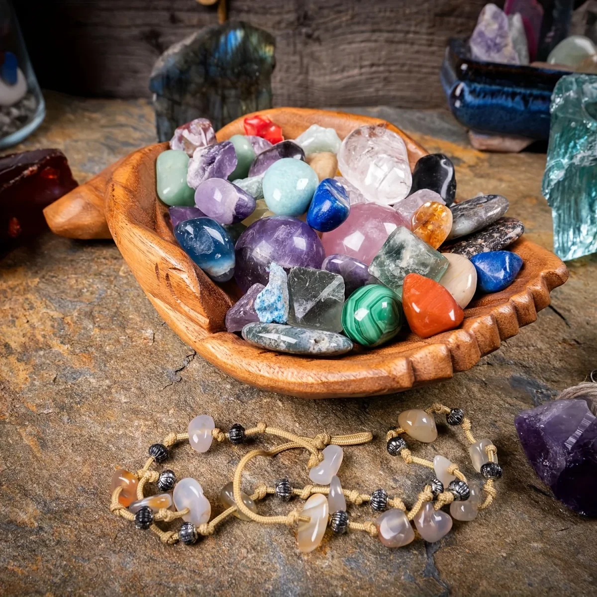 HandServe-Aanbiedingsschaal - Houten Gesneden Handen voor Kristalpresentatie - Afbeelding 3