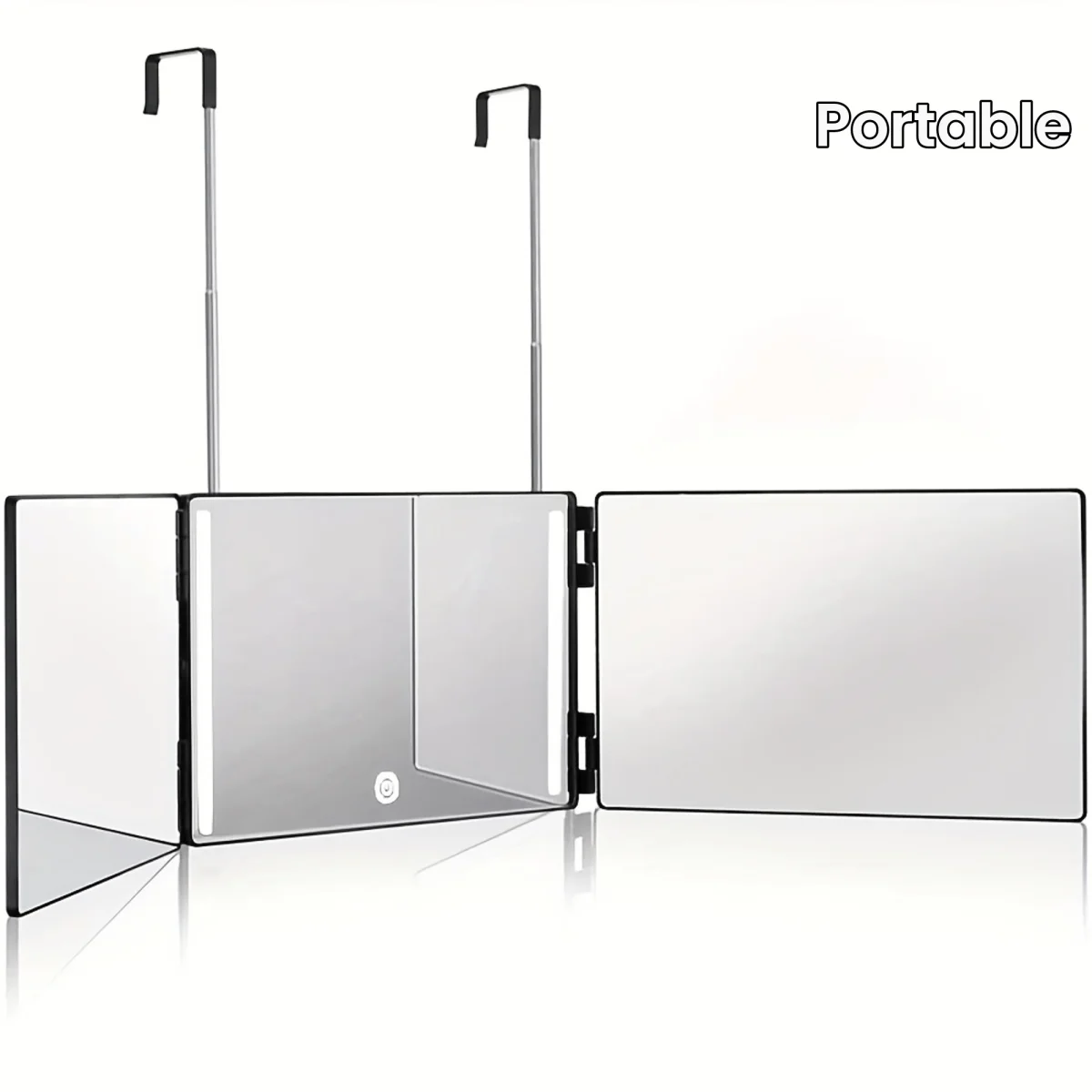 3-zijdige Spiegel voor Haar Knippen – 360° Trifold LED Make-up Spiegel met Verstelbare Hoogte, Draagbaar voor Reizen - Afbeelding 3