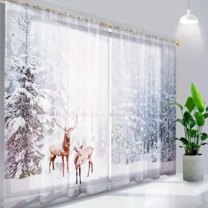 Sneeuwpop Gordijnen - 2 Stuks Lichtdoorlatend met Roedezak