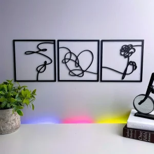 LoveLine - Moderne Metalen Liefdesthema Muursculptuur Set