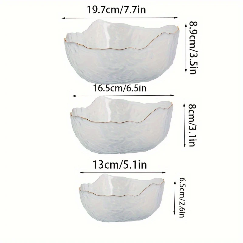GlasEdge - 3-delige Set Gouden Rand Transparante Saladekommen - Afbeelding 9