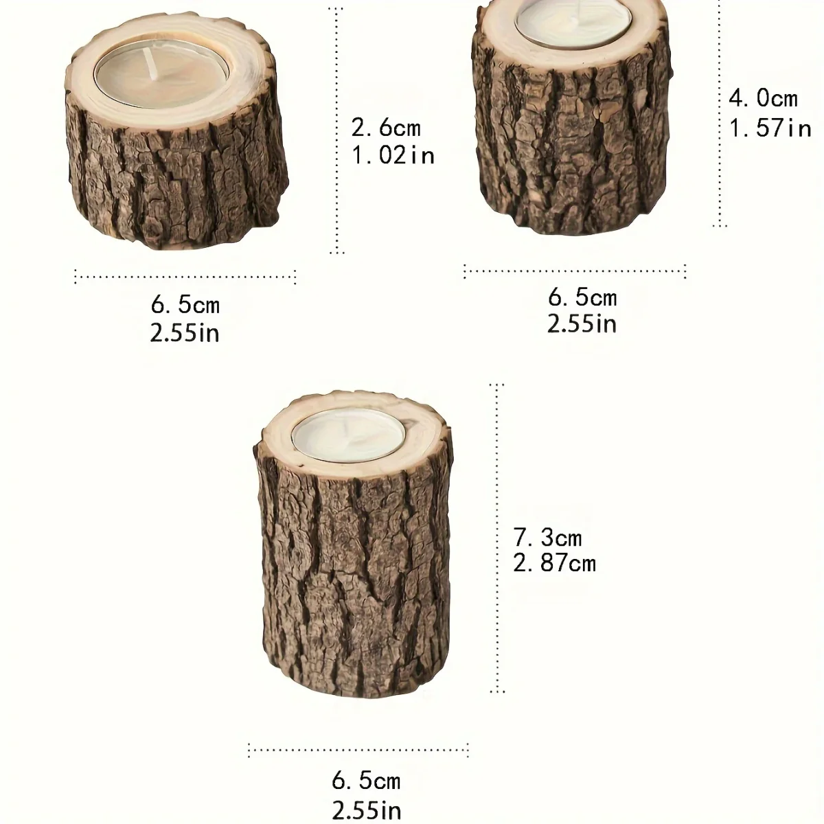 3-Delige Set Rustieke Boomschors Kaarshouders – Houten Tafeldecoratie voor Kerst en Feestdagen - Afbeelding 7