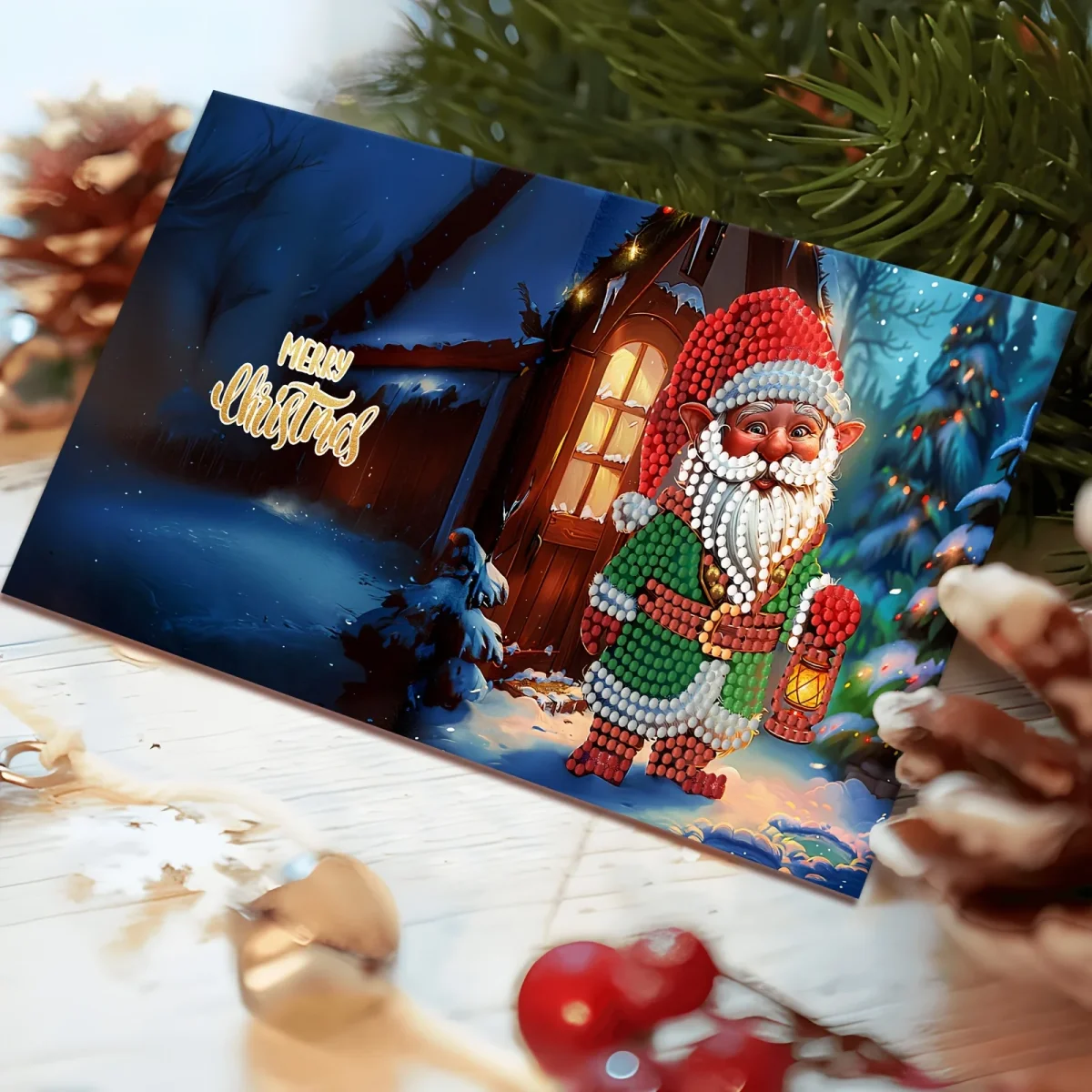 12pcs DIY Diamond Painting Christmas Card Kit - Santa & Dieren Ontwerpen, Feestelijke Groetekaarten voor Kerstwensen en Feestfavorieten - Afbeelding 8
