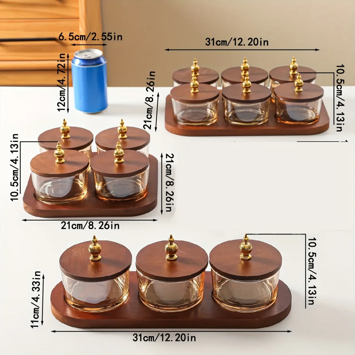 GlassSet - Luxe Glazen Snackkommen met Acaciahouten Dienblad - Afbeelding 7