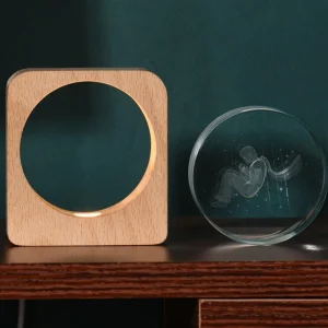 LumiWood - 3D Houten Nachtlamp met Gravure en Warme LED-verlichting