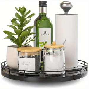 UrbanTray - Zwart Ronde Dienblad | Geometrisch Houten Ontwerp voor Keuken & Kaptafel