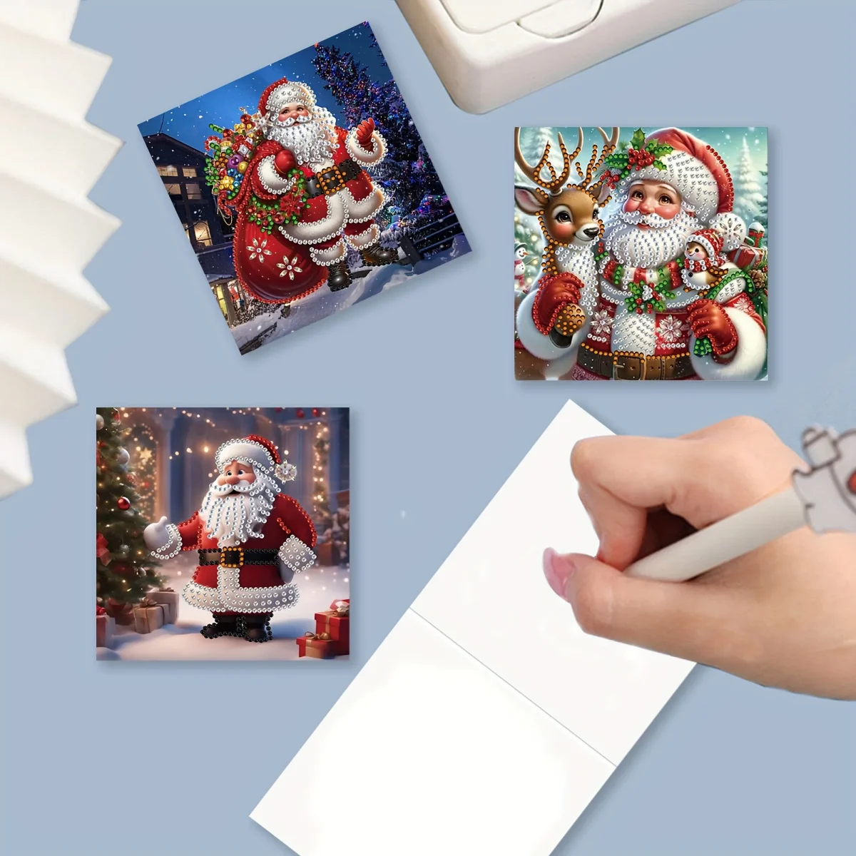 12pcs Diamond Painting Kit - Santa Claus Kerstgroetkaarten met Unieke Ontwerpen, Perfect om Warme Wensen te Sturen naar Familie en Vrienden - Afbeelding 4