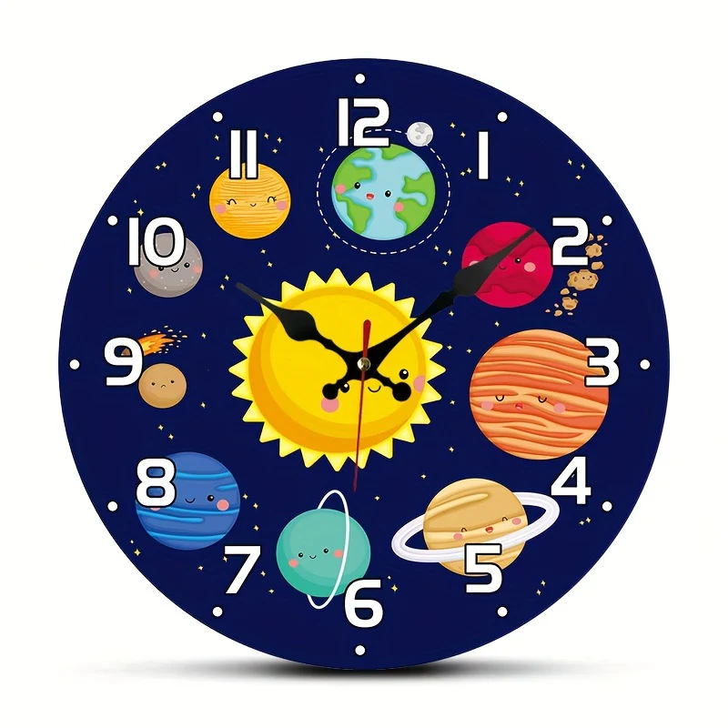 CosmicTime - Stille Zonnestelsel Wandklok, Ronde Decoratieve Tijdmeter - Afbeelding 4