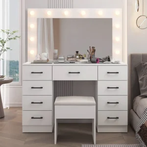 Kaptafel Spiegel Ledverlichting Vintage Wit Make Uptafel