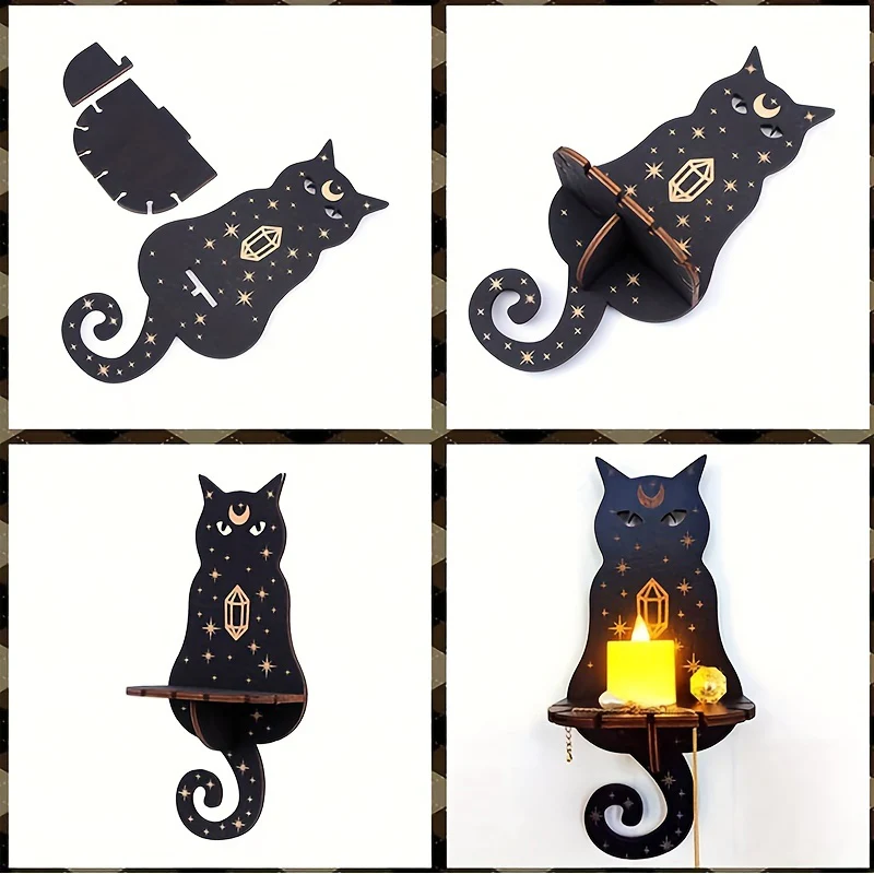 RusticCrystal - Vintage Houten Plank voor Kristallen & Kaarsen, Dierenontwerpen - Afbeelding 9