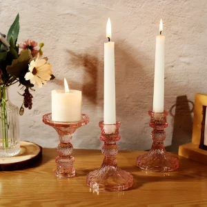 Roze Kristallen Kaarshouders - Romantische Decoratie voor Kerst en Feestdagen