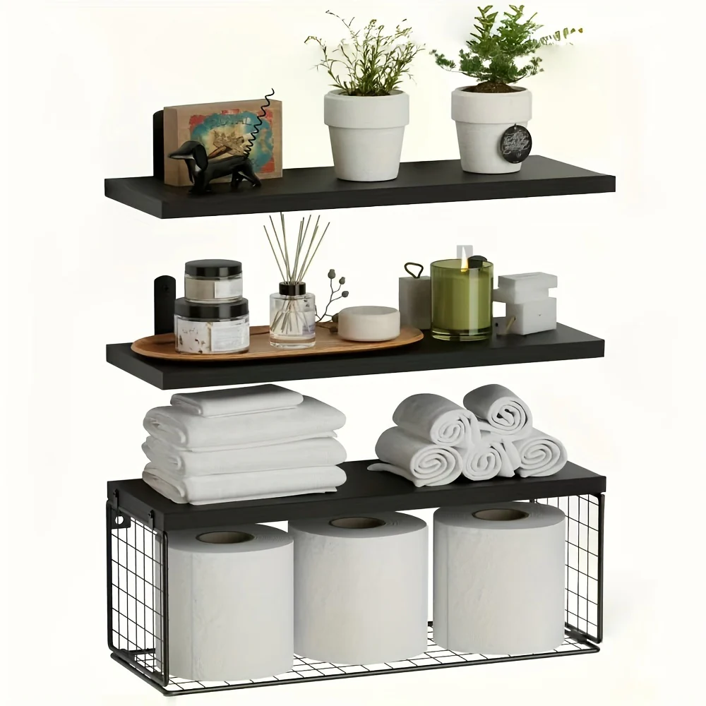 ShelfSet - Houten Drijvende Opbergrekken - Set van 3 Badkamer Planken - Afbeelding 7