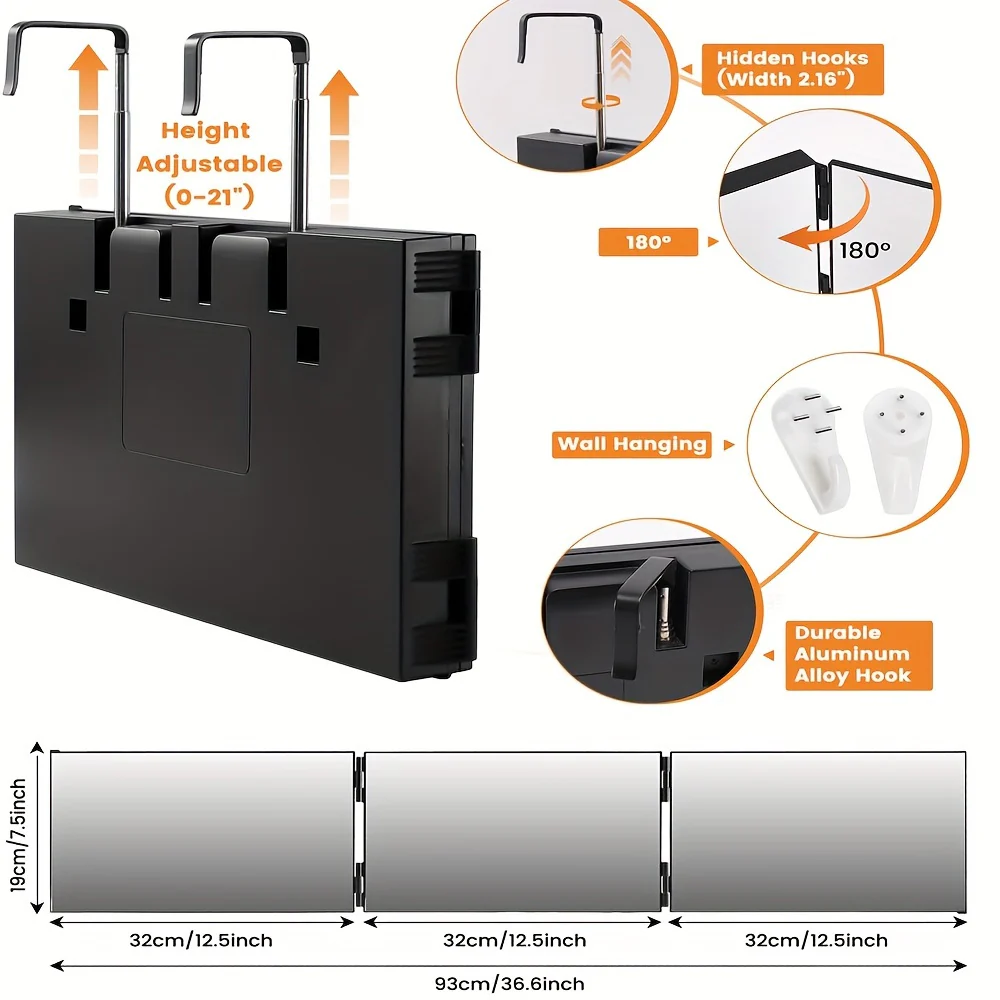 3-zijdige Spiegel voor Haar Knippen – 360° Trifold LED Make-up Spiegel met Verstelbare Hoogte, Draagbaar voor Reizen - Afbeelding 7