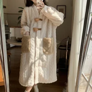 Badjas Polyester Lange Warmte Hooded Dames Winterbadjas