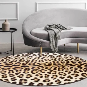 Leopard Print Ronde Vloerkleed - Zacht, Absorberend & Antislip Flanellen Mat voor Woonkamer, Slaapkamer, Hal - Wasbare Huisdecoratie