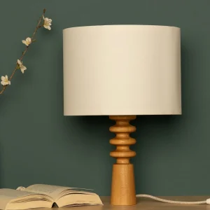 NordicGlow - Scandinavische Houten Tafellamp – Minimalistische Nachtlamp met Stoffen Kap
