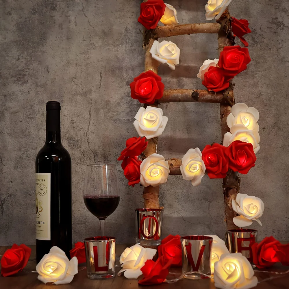 Valentijnsdag LED Rozen Lichten 10 Leds Batterij Aangedreven - Afbeelding 4